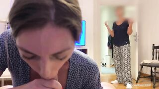Stepmom interrupts and joins in on oral sex session