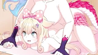 Animated babe transforms into a hermaphrodite and cums hard